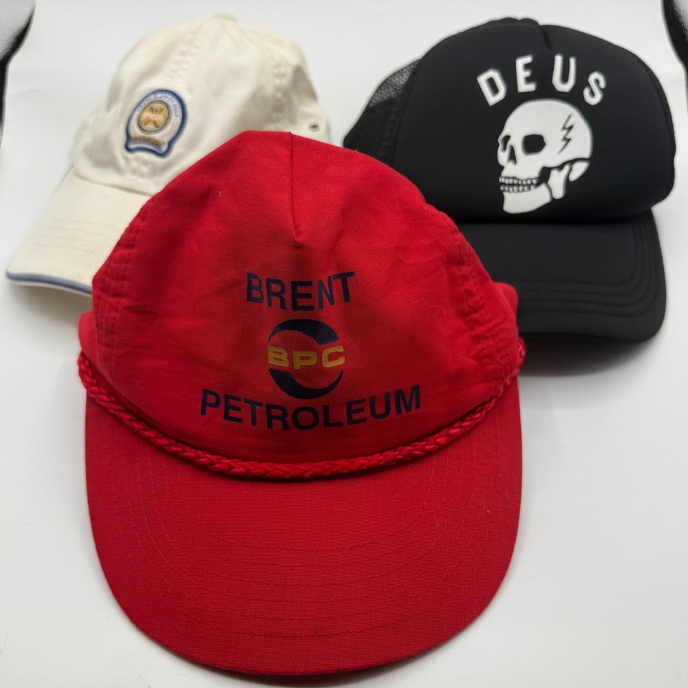 Lot‎ of 3 Mens Baseball Caps Trucker Hat Golf Hat BPC Petroleum Deus Ex Machina